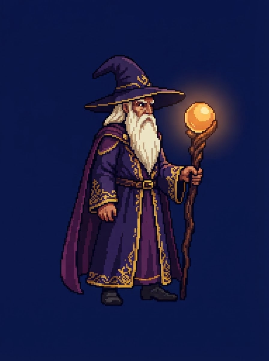 Anciano mago con bastón
