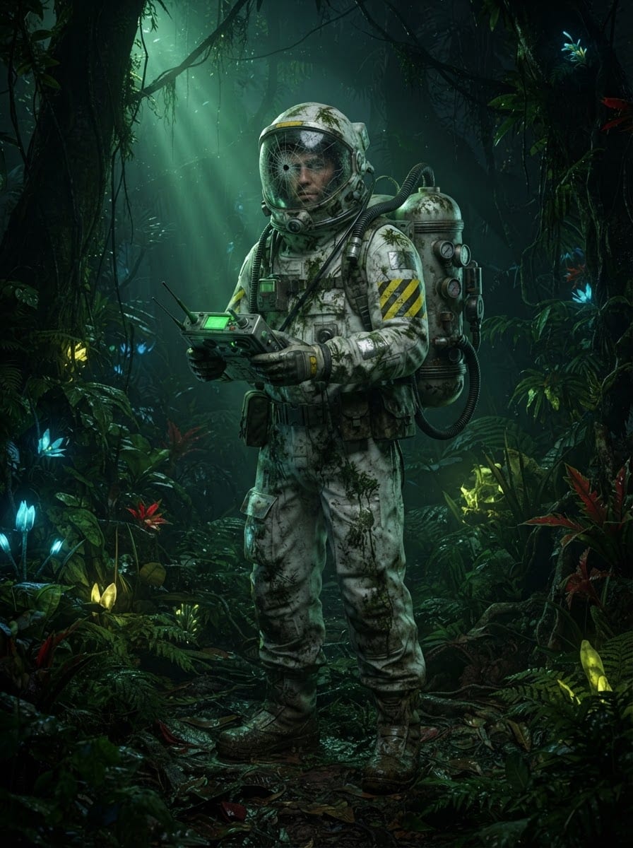 A hazmat-suited researcher