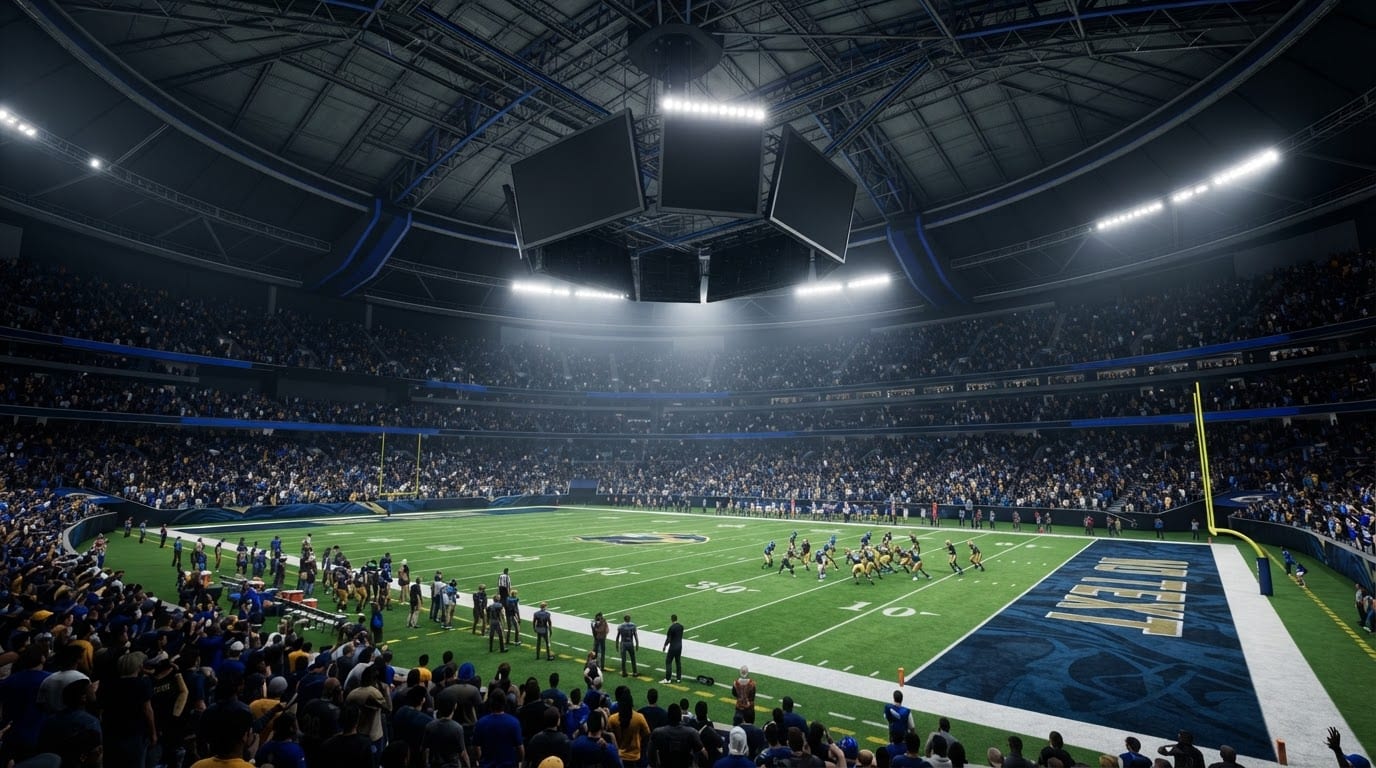 A packed indoor dome stadium