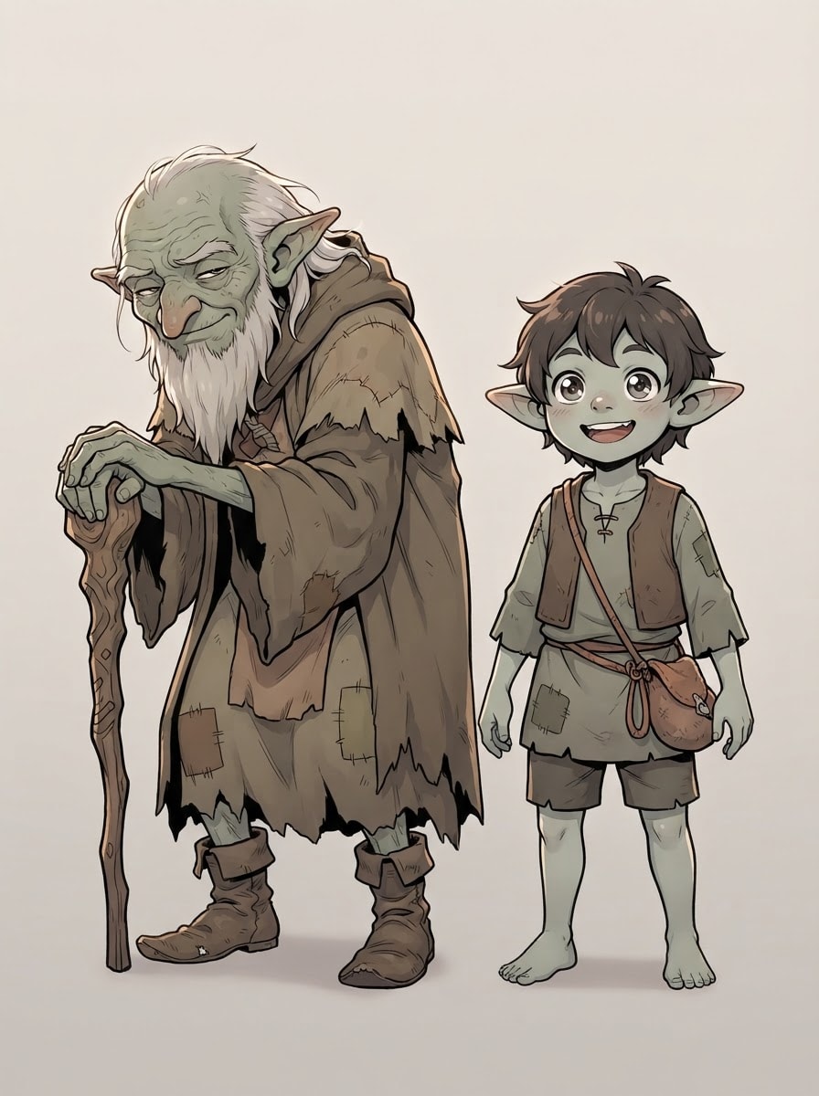 老ゴブリンの長老と若い見習い