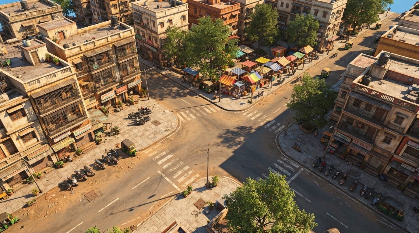 Busy Indian city block