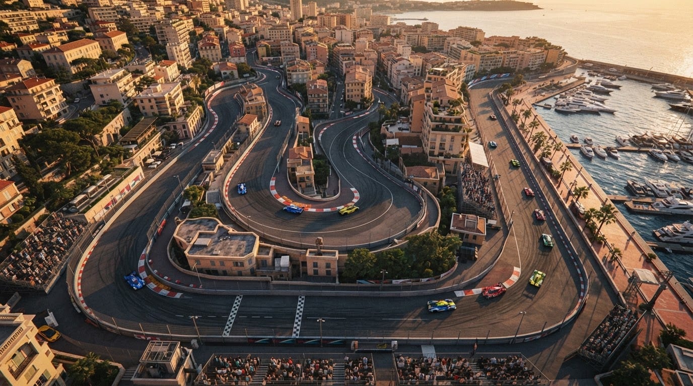 Street circuit through a coastal city