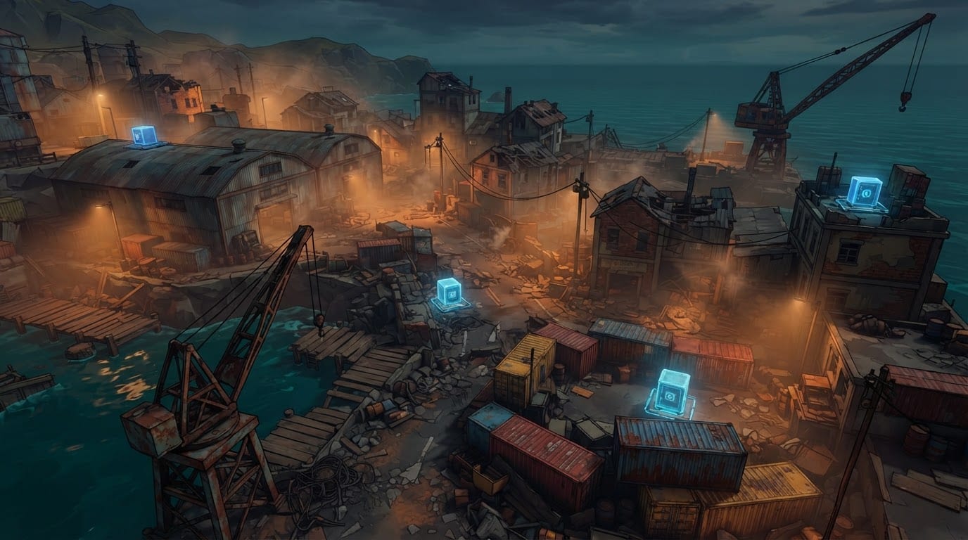 Ruined industrial harbor town