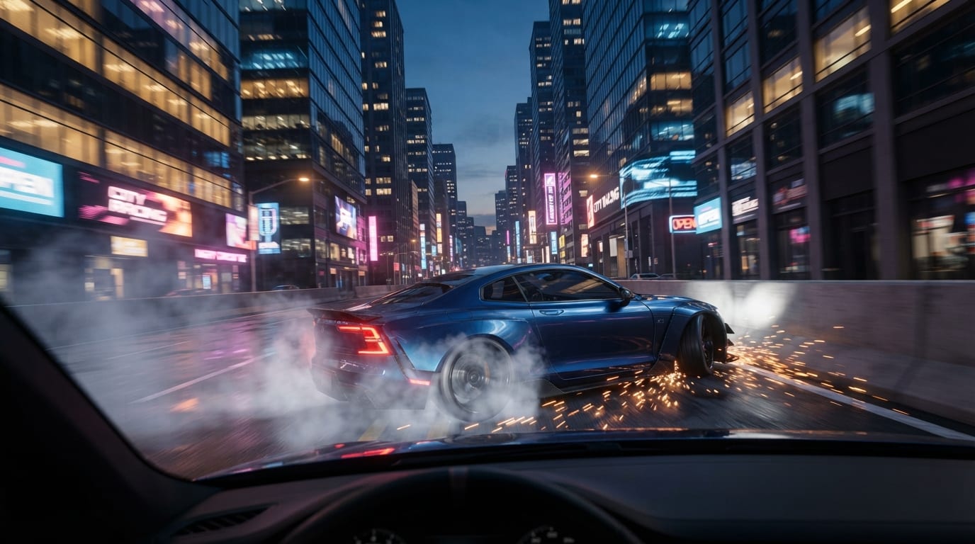 Drift through a city canyon