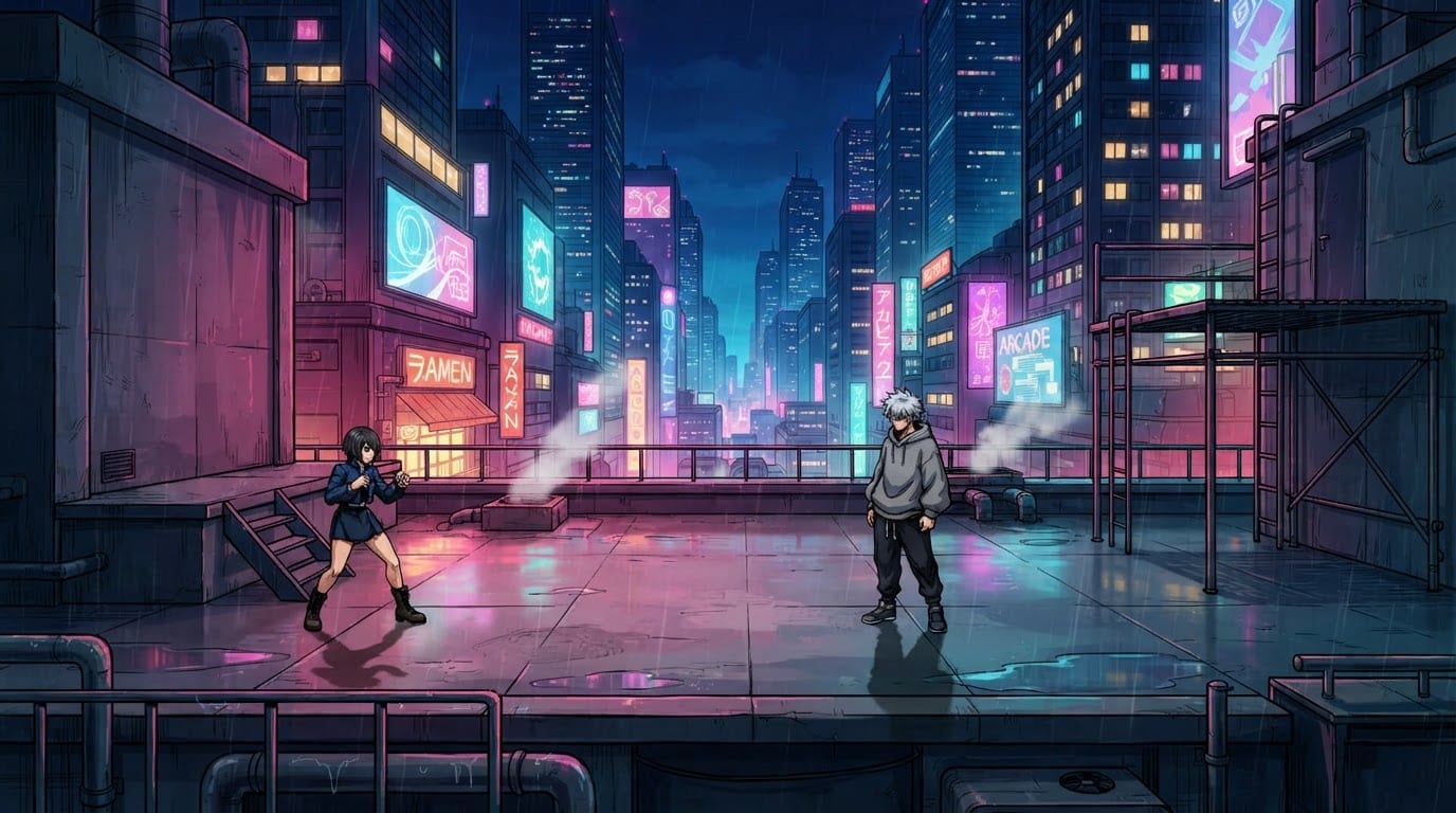 Neon rooftop grid