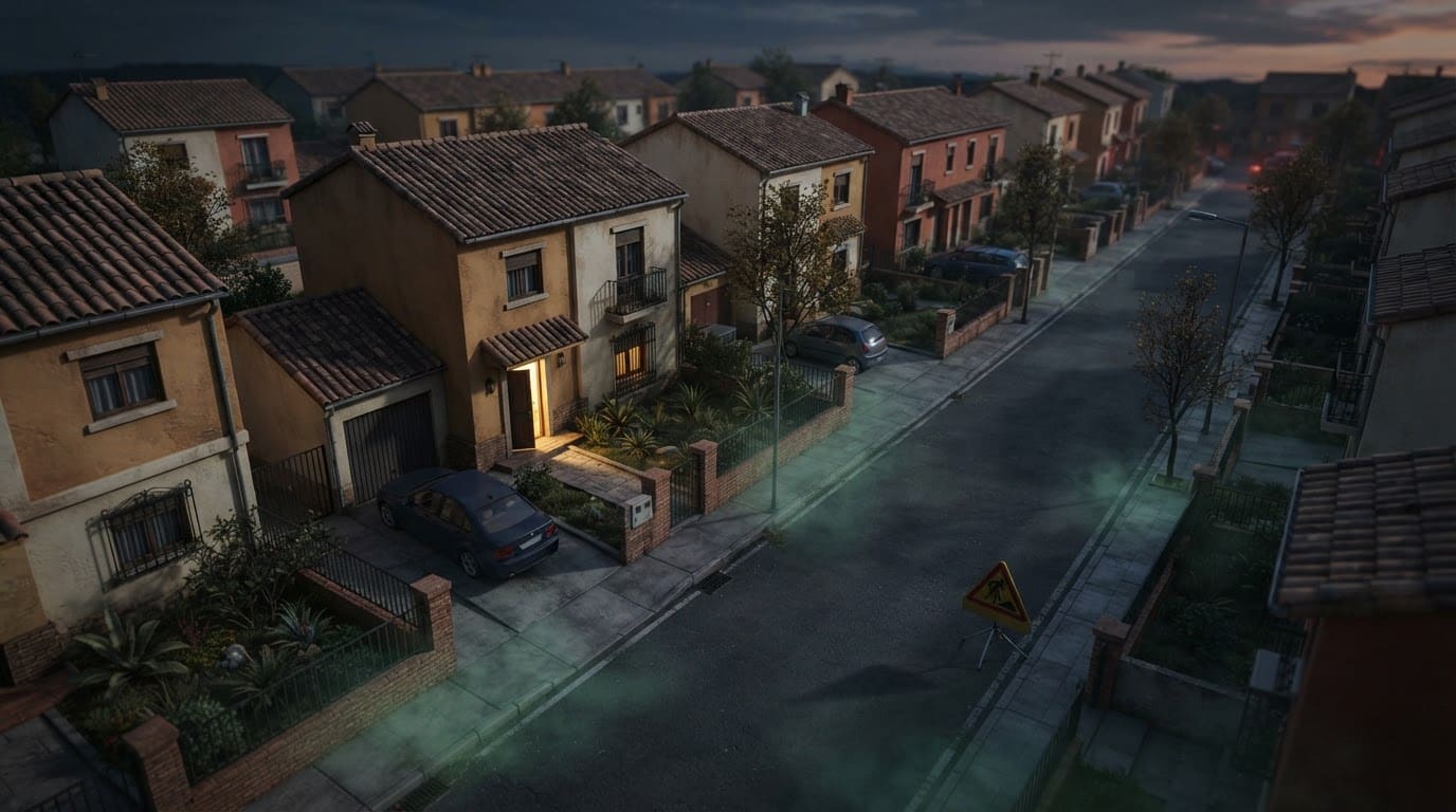 Barrio residencial al amanecer