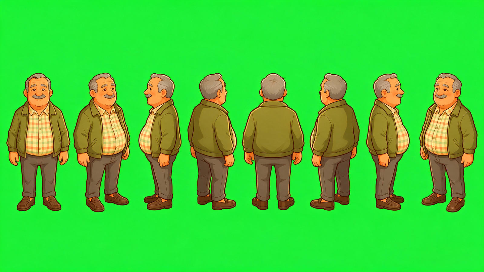 Patient B Turnaround Sheet - Olive Jacket (8 directions)