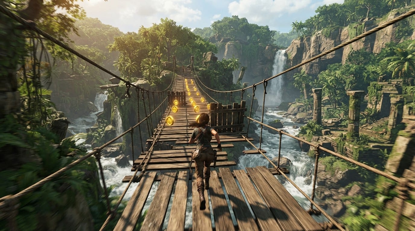Overgrown jungle river valley