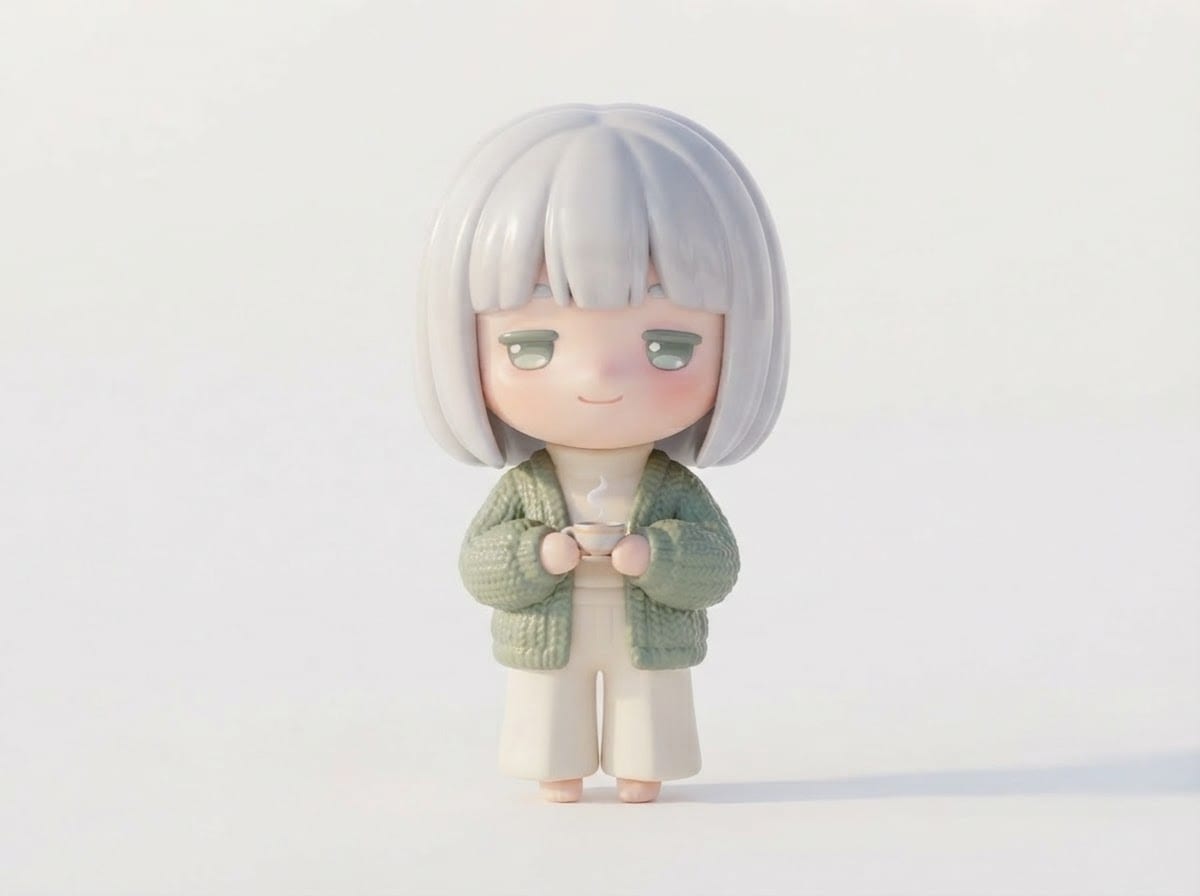 Calm silver-haired tea neighbour