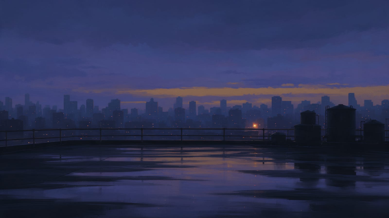 Calder Heights - Rain-Wet Dusk Rooftop (Background)