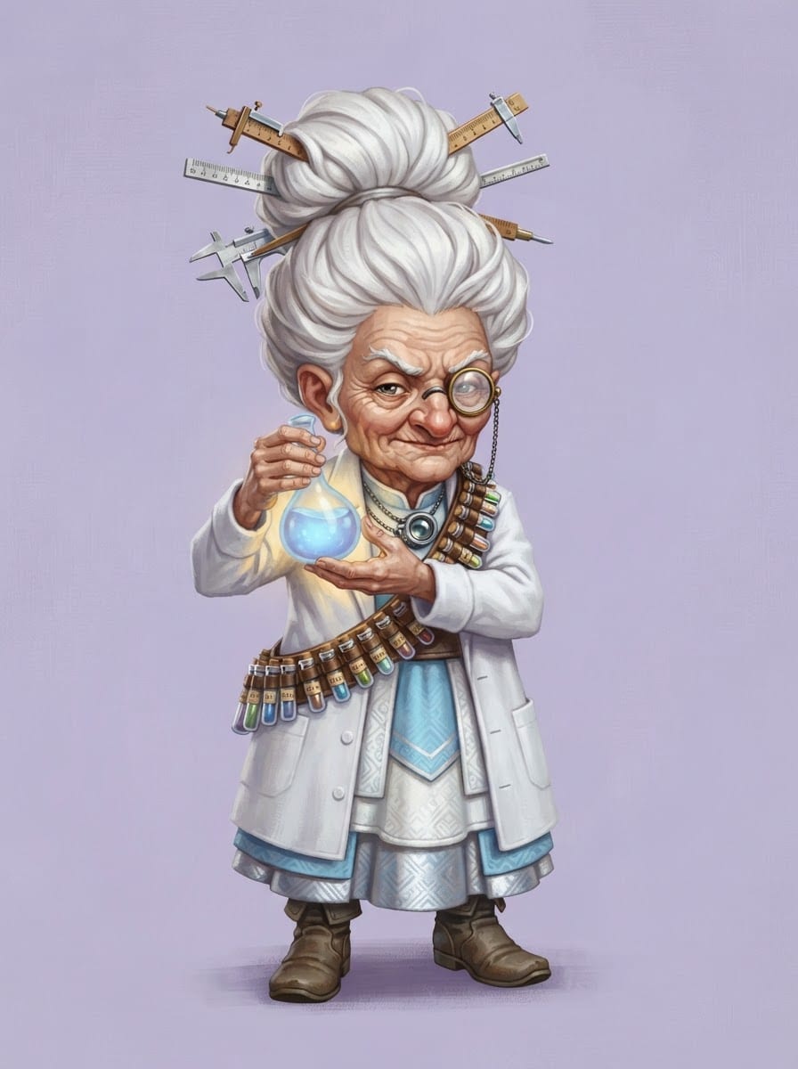 A meticulous gnomish alchemist grandmother