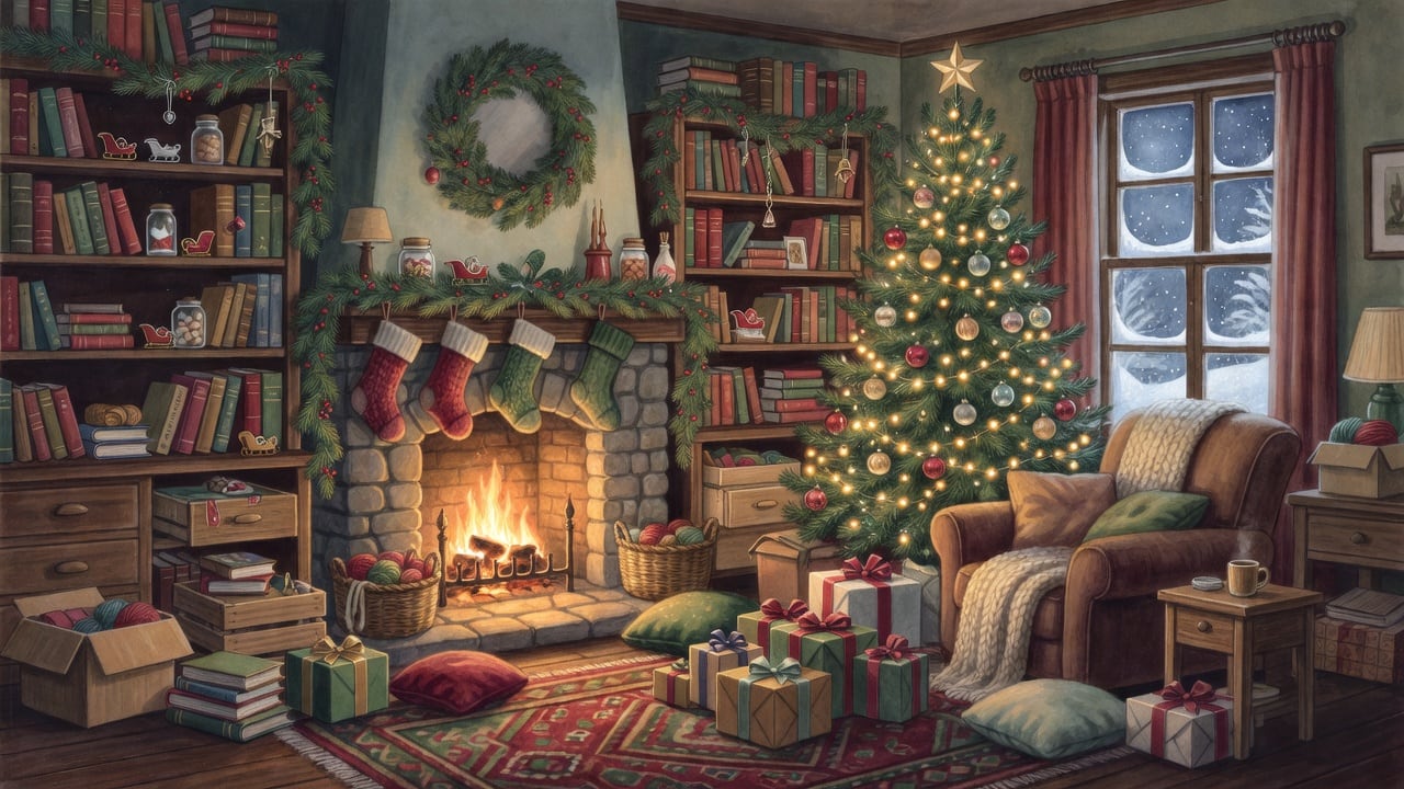 Cozy Christmas Fireplace Room Background