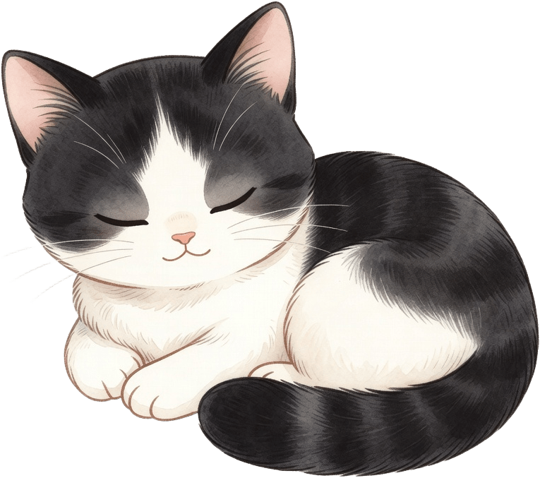 Tuxedo Curled Sleeping Kitten