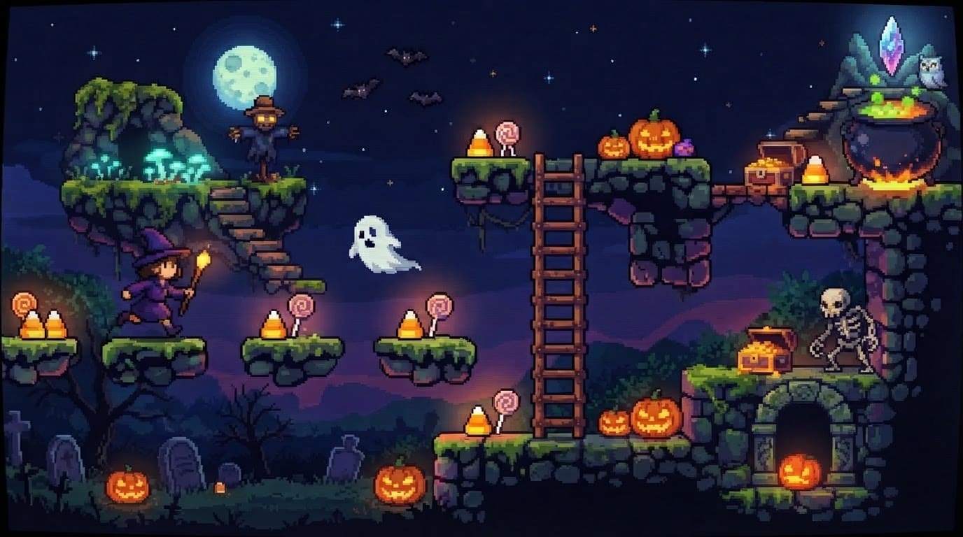 Collect candy across haunted platforms