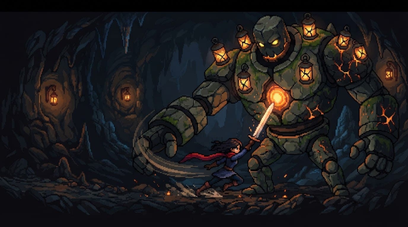 Fight a giant lantern guardian