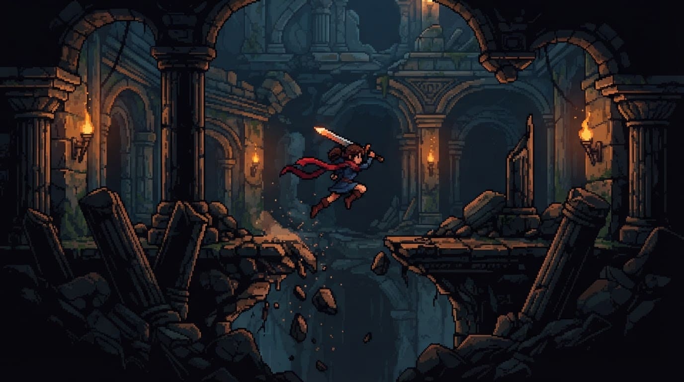 Slash through crumbling ruins