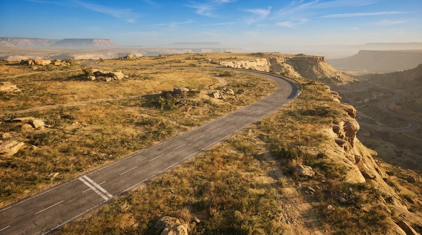 Dry golden plateau open road