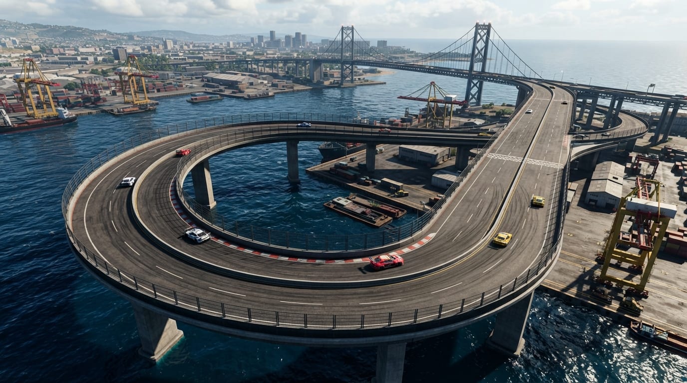Elevated highway loop above the bay