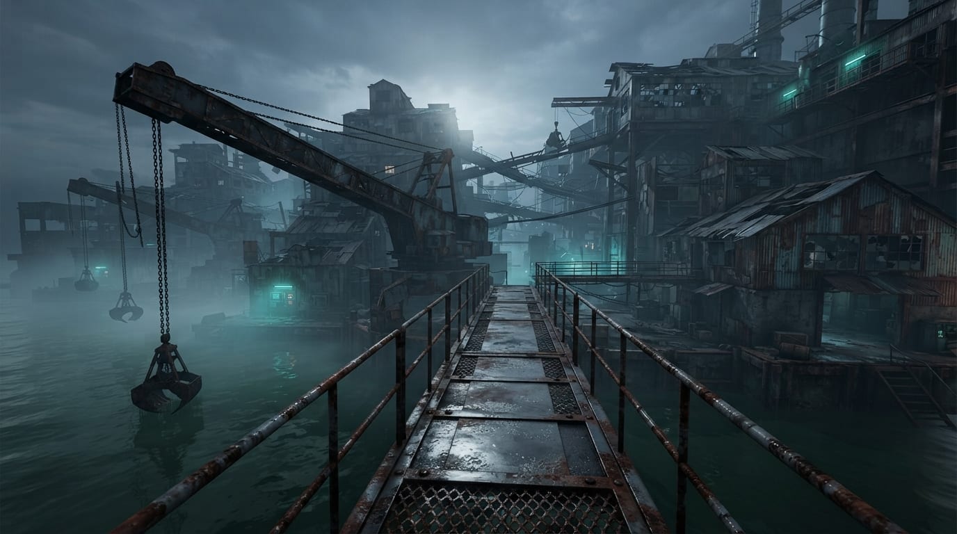 Abandoned industrial waterfront
