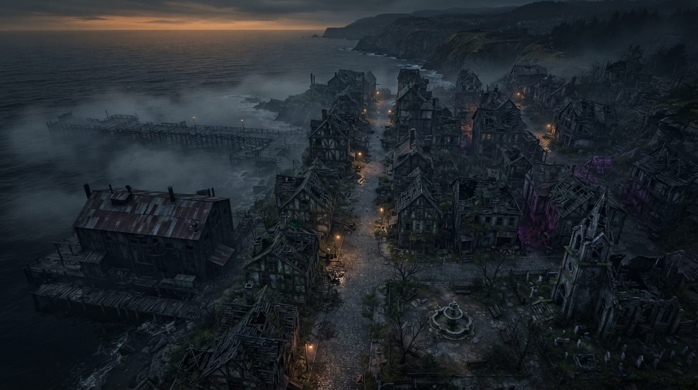 Decaying coastal fishing town