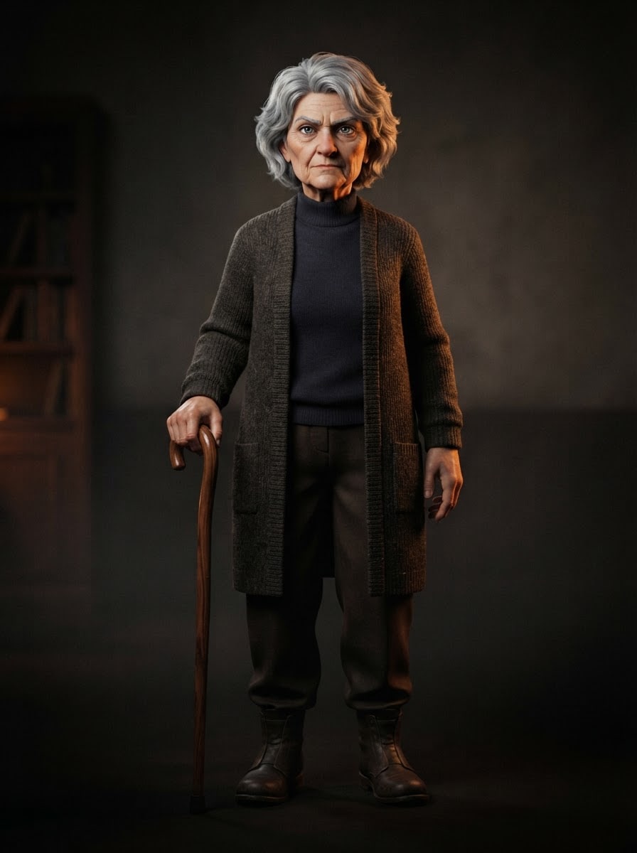 An elderly person with a cane