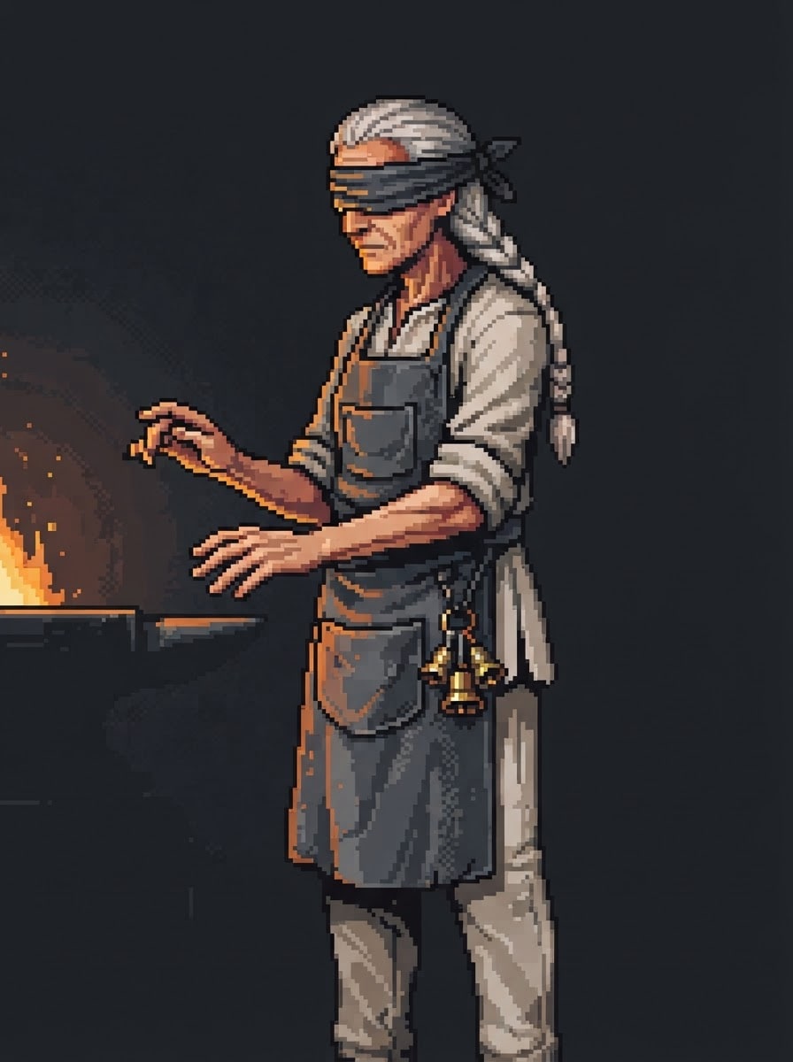An elderly blind master smith