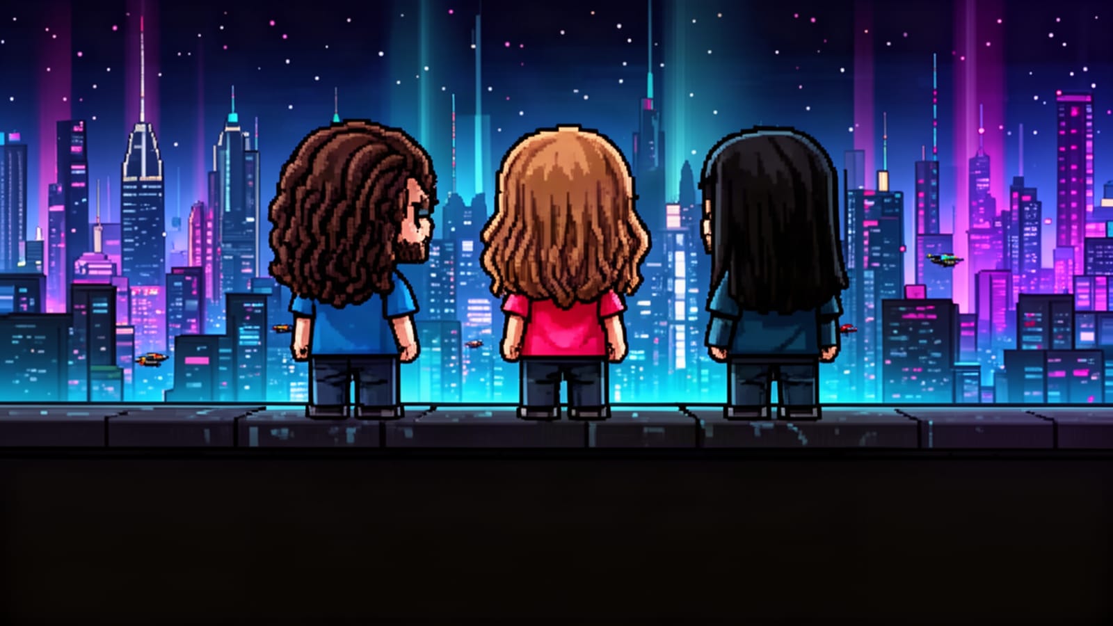 Chibi Rooftop Neon Skyline