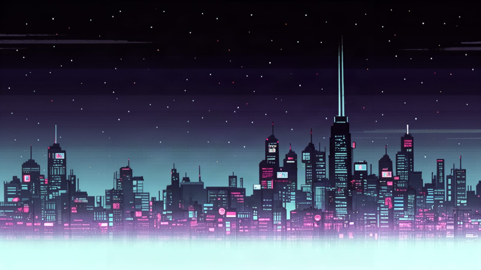 Neon Pixel Cityscape