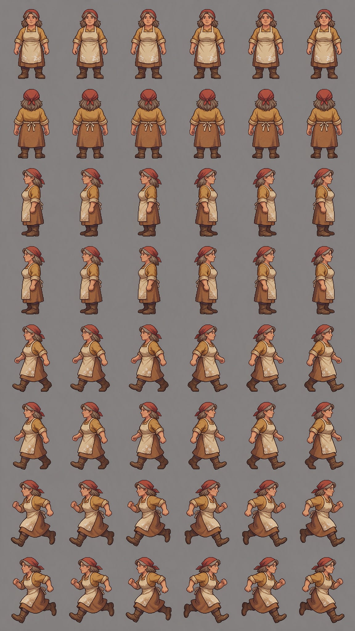 shopkeeper baker sprite grid 6x8