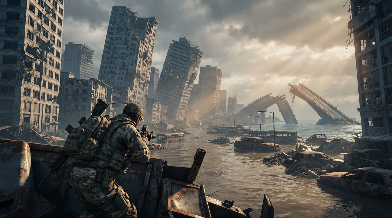 Collapsed coastal city