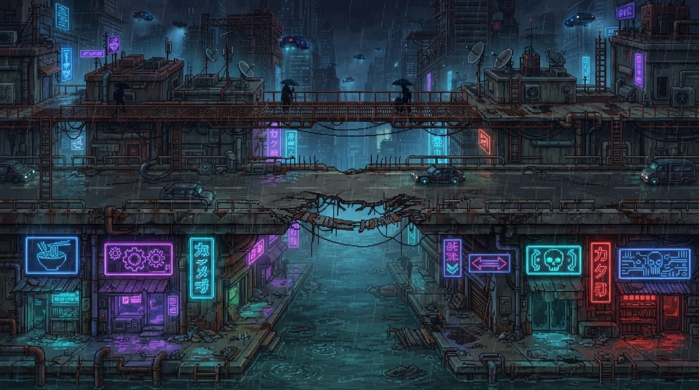 Distrito neon bajo la lluvia