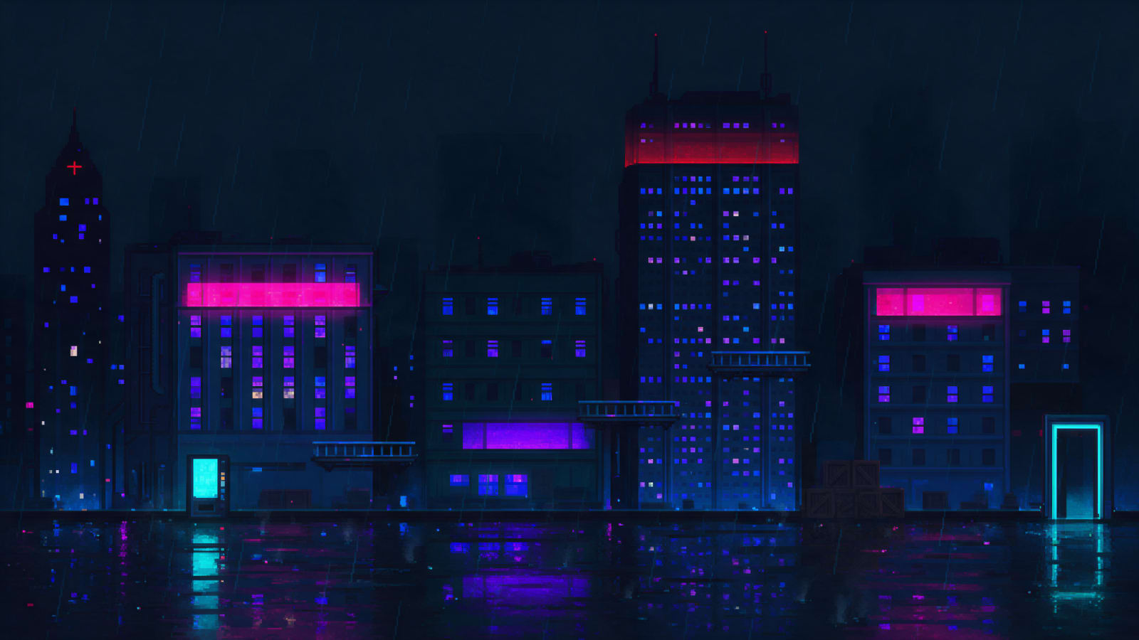Rainy Cyberpunk Street Side Elevation