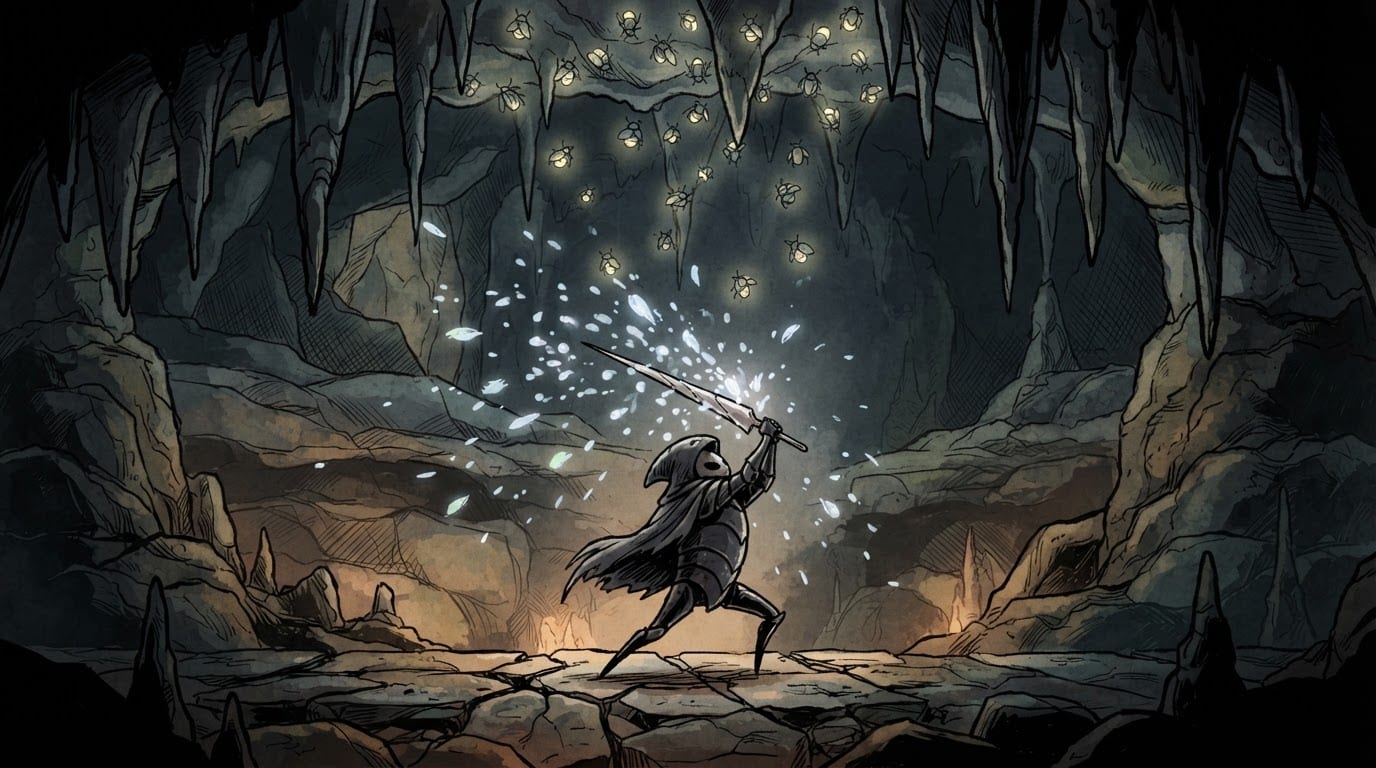 Slash through swarming cavern beetles