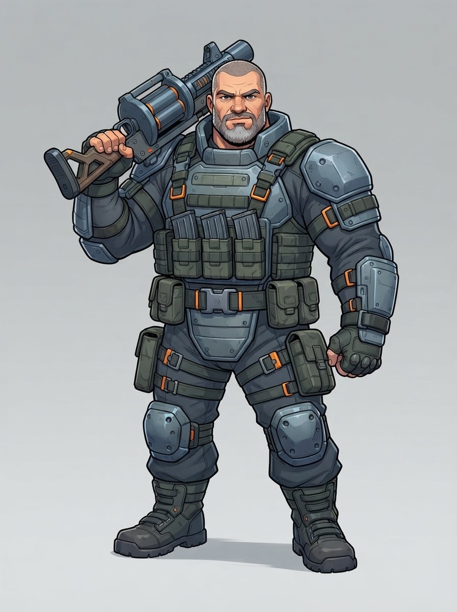 Veteran commando with grenade launcher