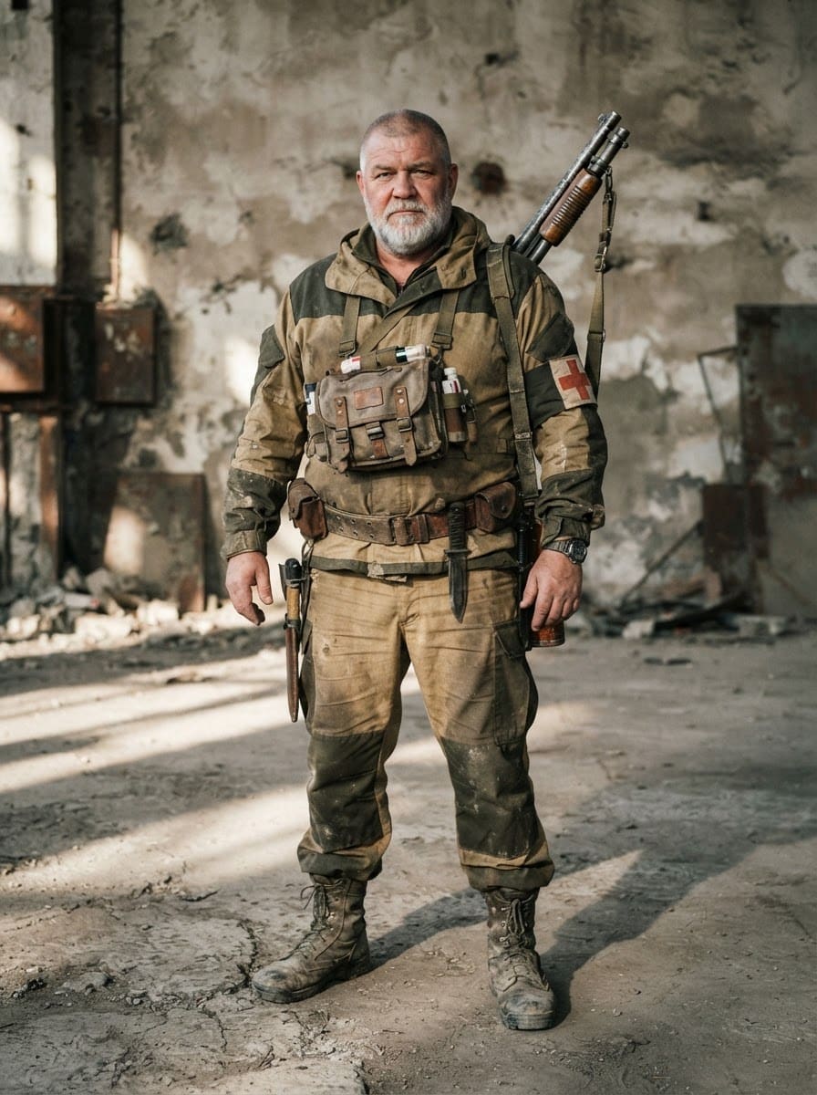 Grizzled ex-soldier medic