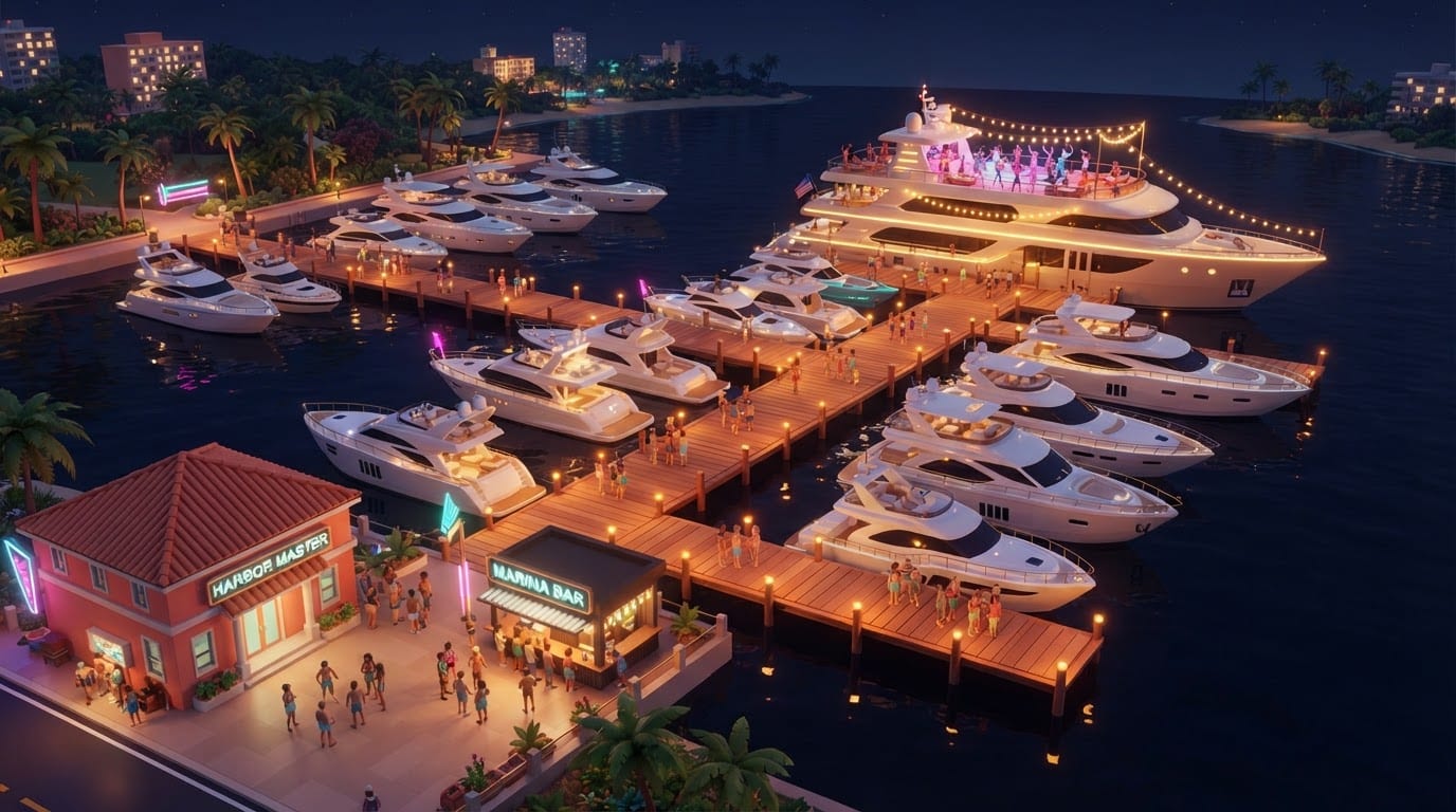 Marina de iates iluminada