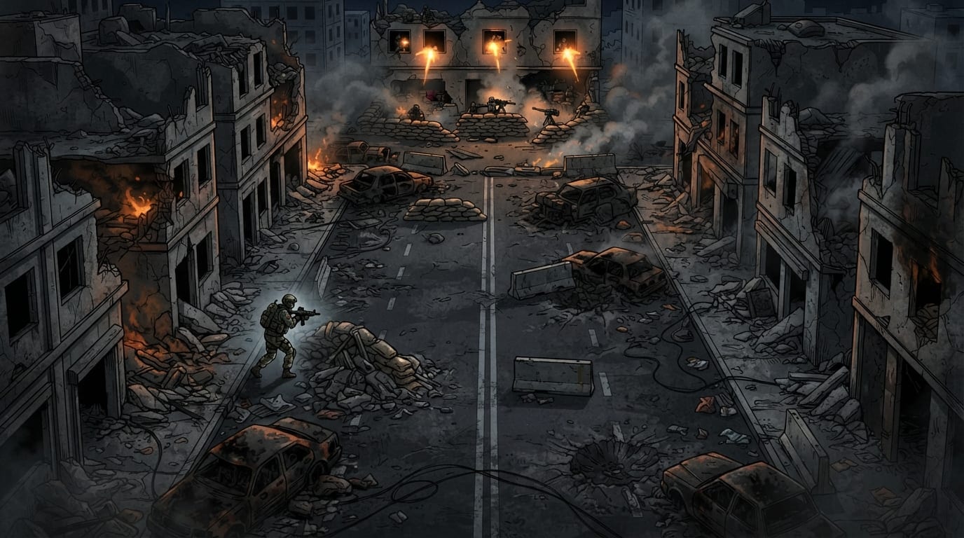 Infiltrar zona urbana destruída