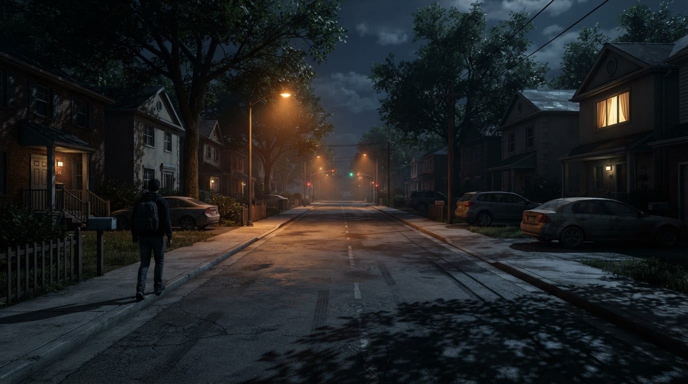 Barrio residencial de noche