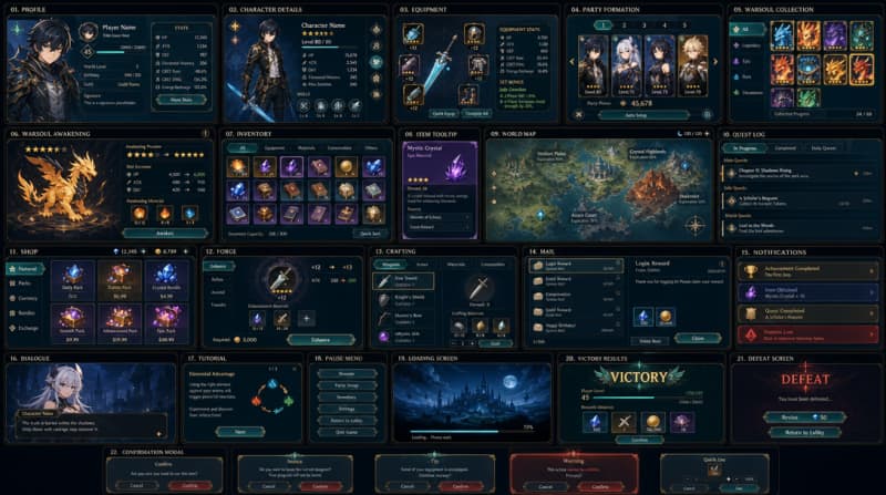 Complete Fantasy RPG UI Window Atlas