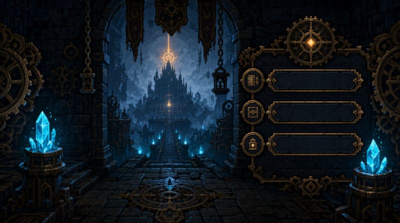 Clockwork Labyrinth Main Menu Concept