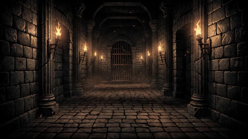 Gothic Dungeon Corridor Battle Background