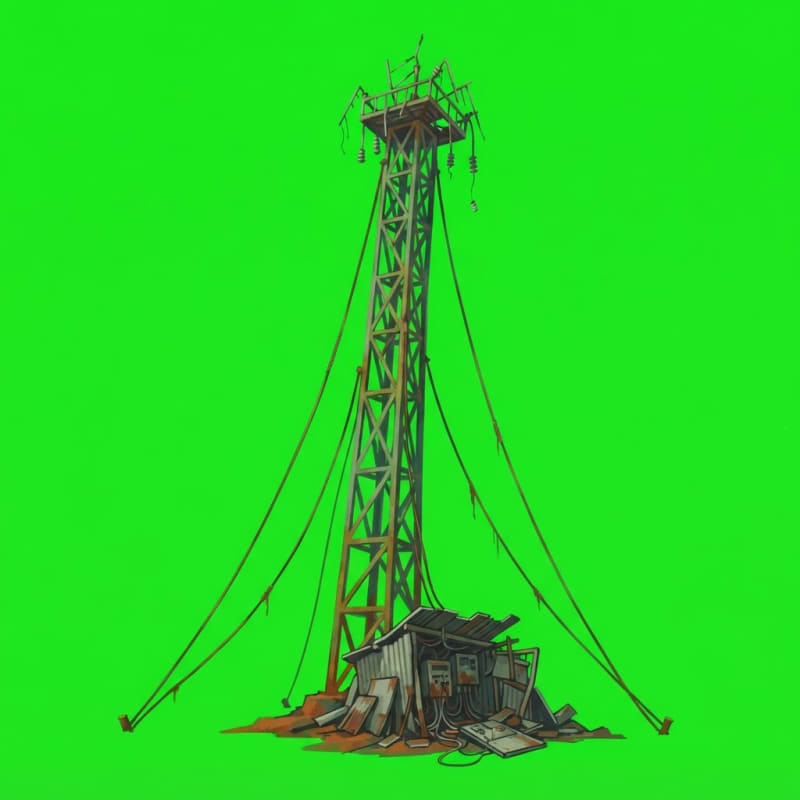 Image: An old abandoned radio communication tower, a tall