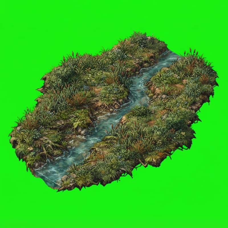 Image: Irregular ground patch of a narrow stream winding 