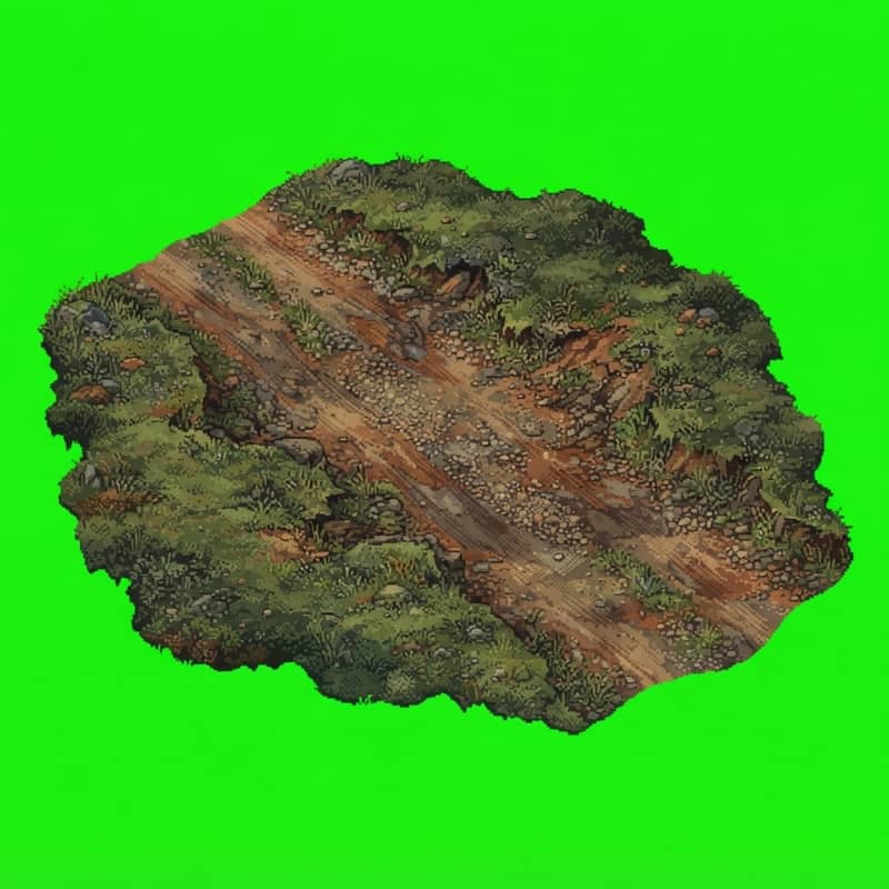 Image: Irregular ground patch of a worn dirt and gravel r