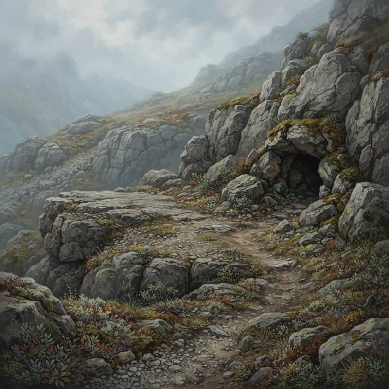 Image: Rocky mountain terrain, rugged grey stone outcrops
