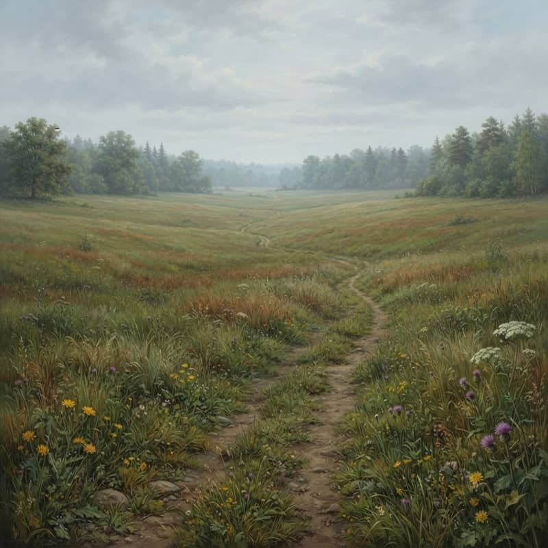 Image: A wide open grassy meadow, gentle rolling grasslan