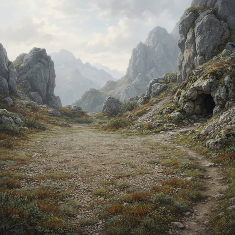 Image: Rocky mountain terrain, rugged grey stone outcrops
