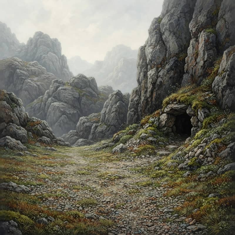 Image: Rocky mountain terrain, rugged grey stone outcrops