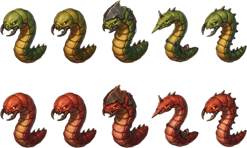 AGE OF WORMS - Worm Unit Atlas (Green and Red)