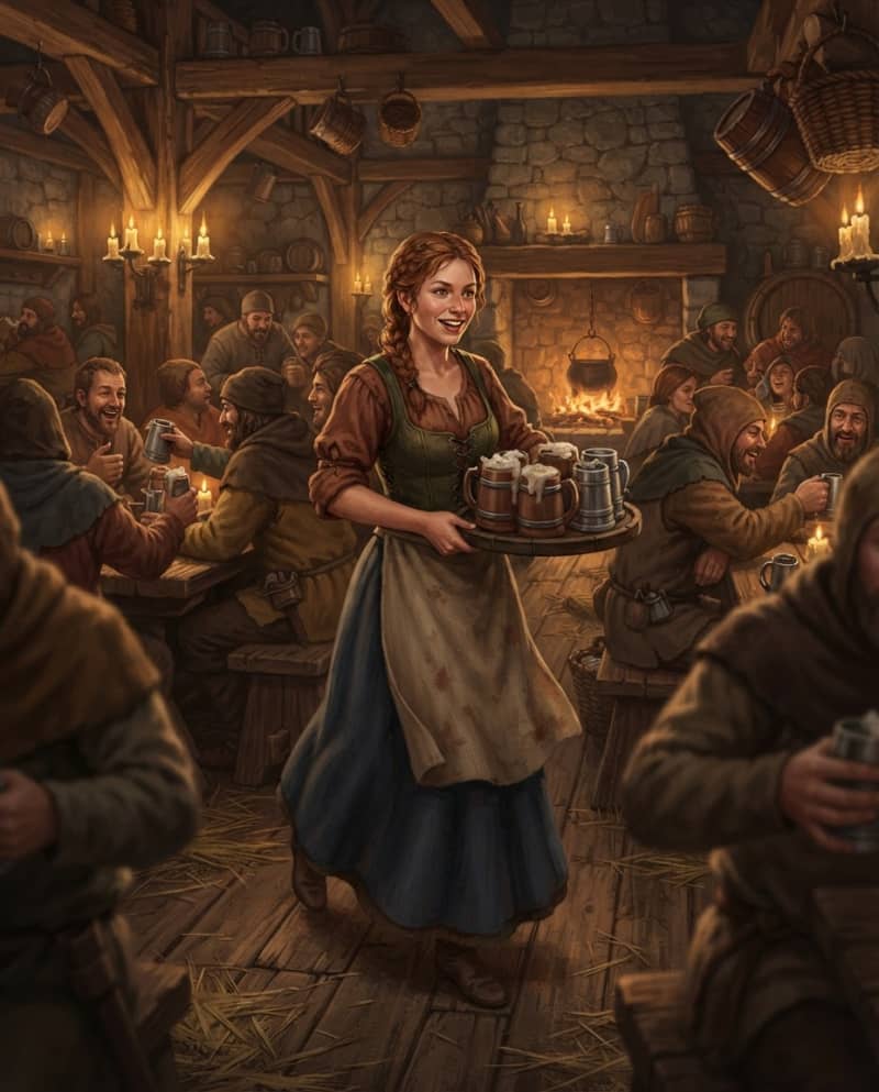 Busy Medieval Tavern Wench